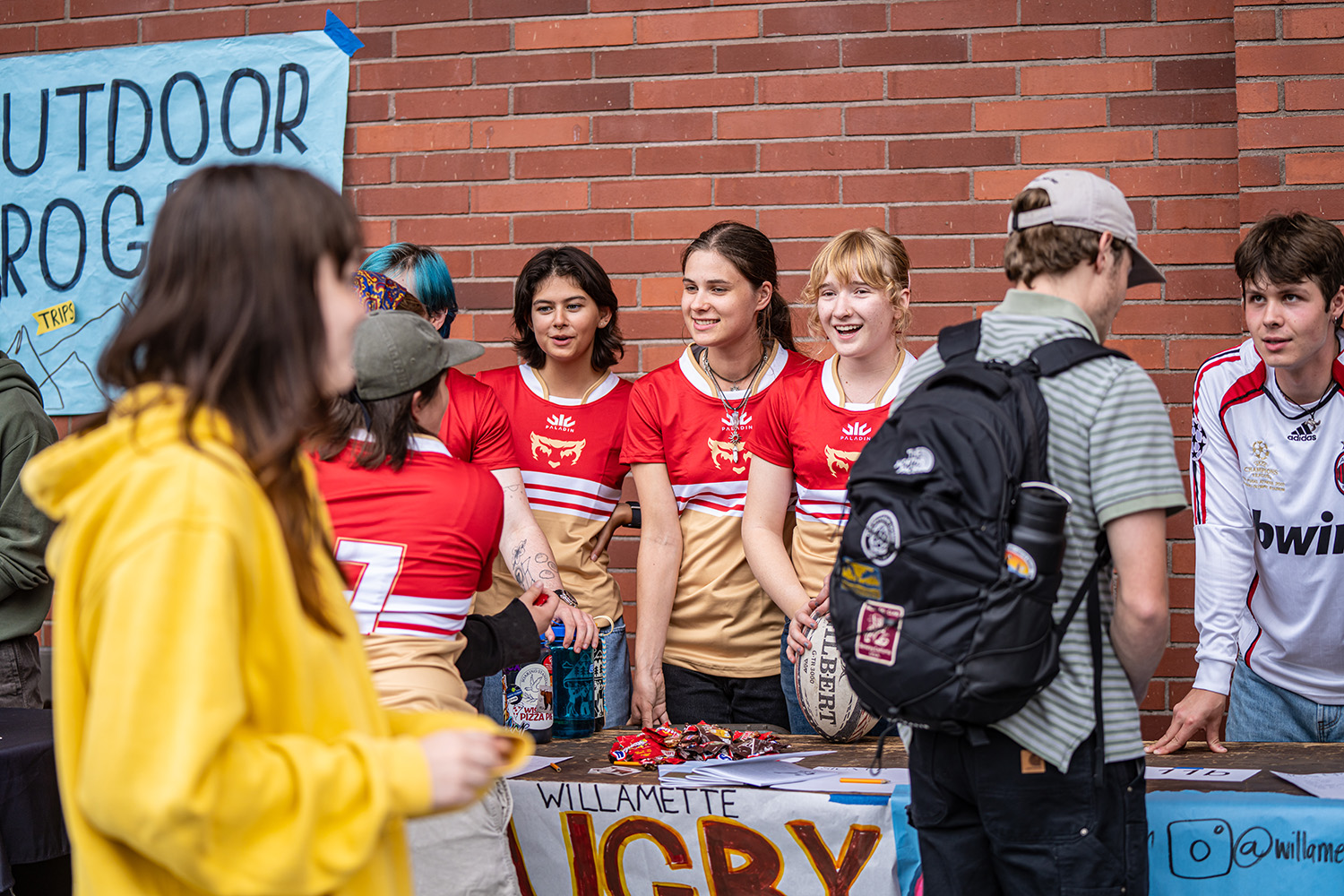 A group of students participating on fall activities at Willamette