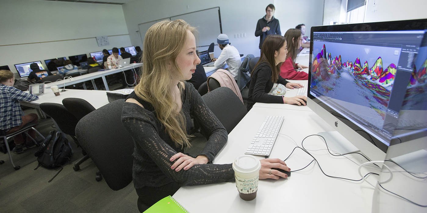 Students in a computer science classroom at Willamette University