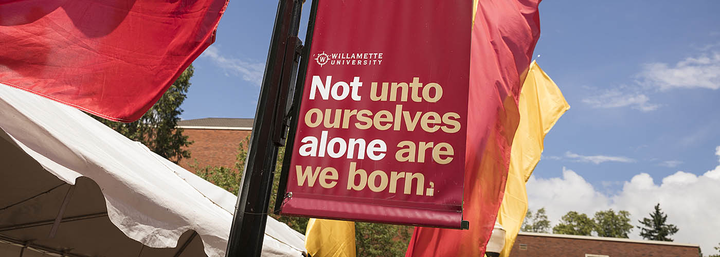 Not Alone banner at Willamette's Salem campus.