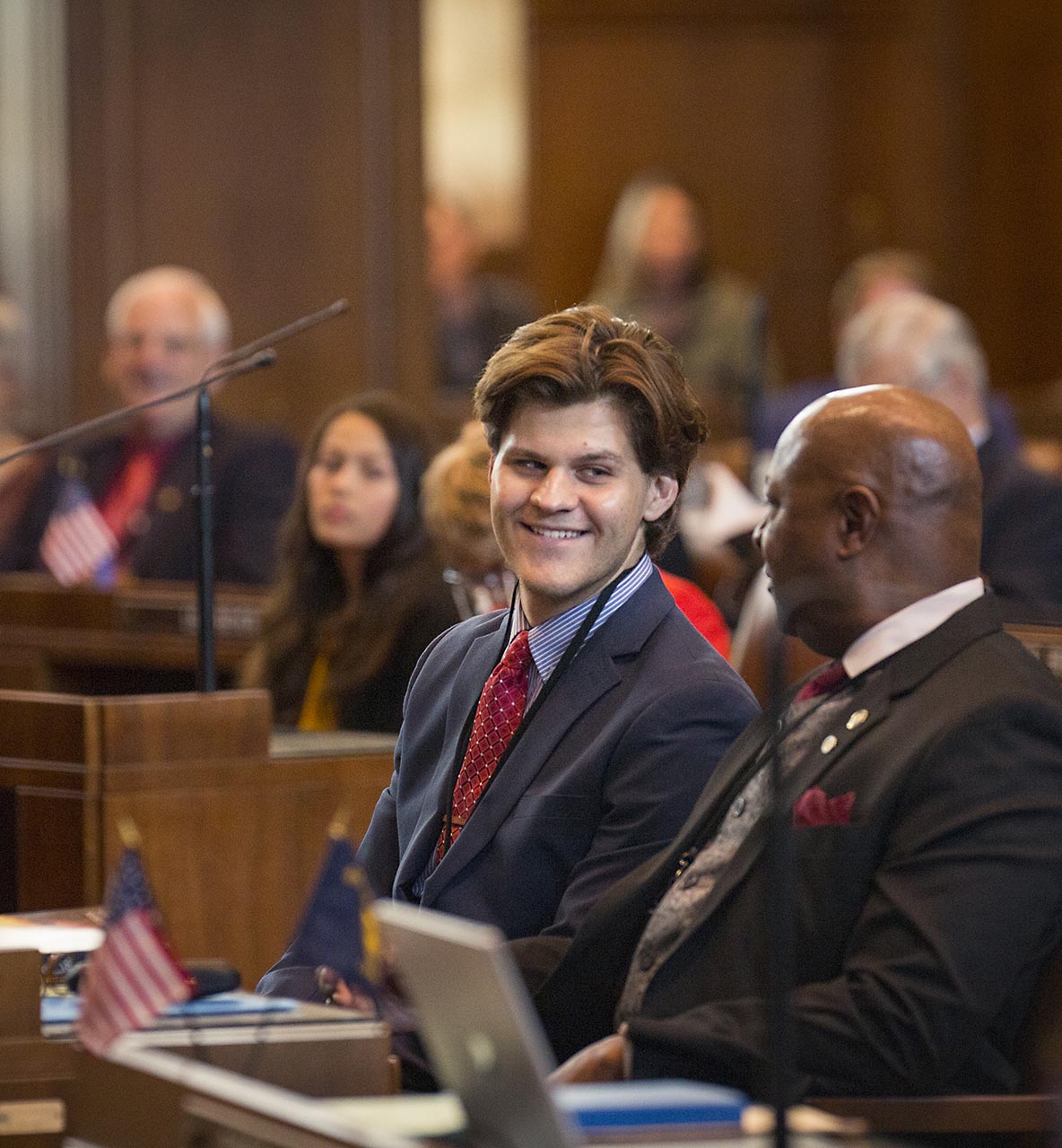 Willamette student in a discussion room at state capitol 