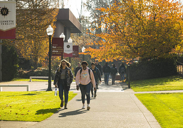 Students walking at Willamette campus