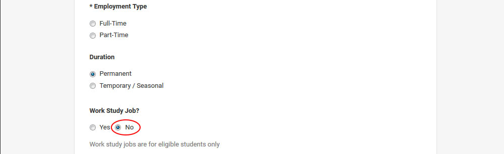 Select "No" for Work Study Job