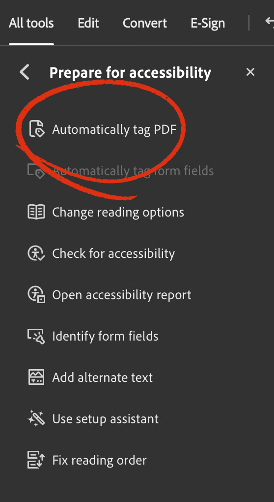 Adobe Acrobat Automatically Tag PDF option.