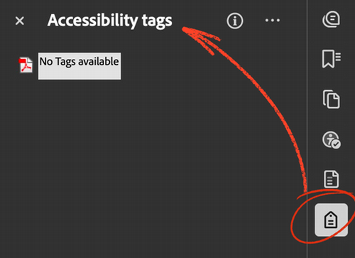 Adobe Acrobat interface showing the Tags panel.