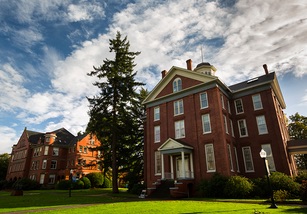 A brick building on the Willamette campus on a sunny day