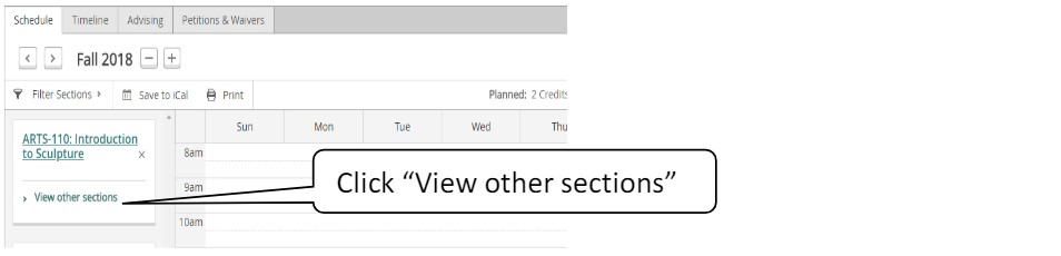 Screenshot showing how to view other sections.