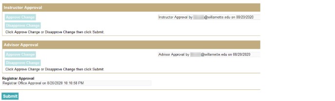 Screenshot showing the processing workflow for an enrollment change request.