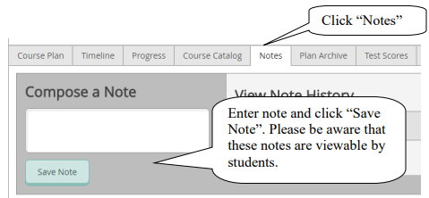Screenshot showing where to record advising notes.