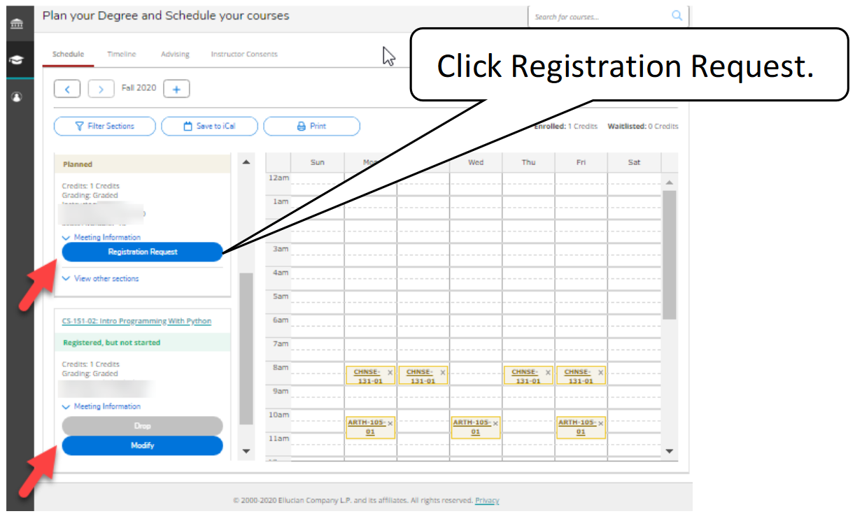 Step by step instructions on how to click registration request