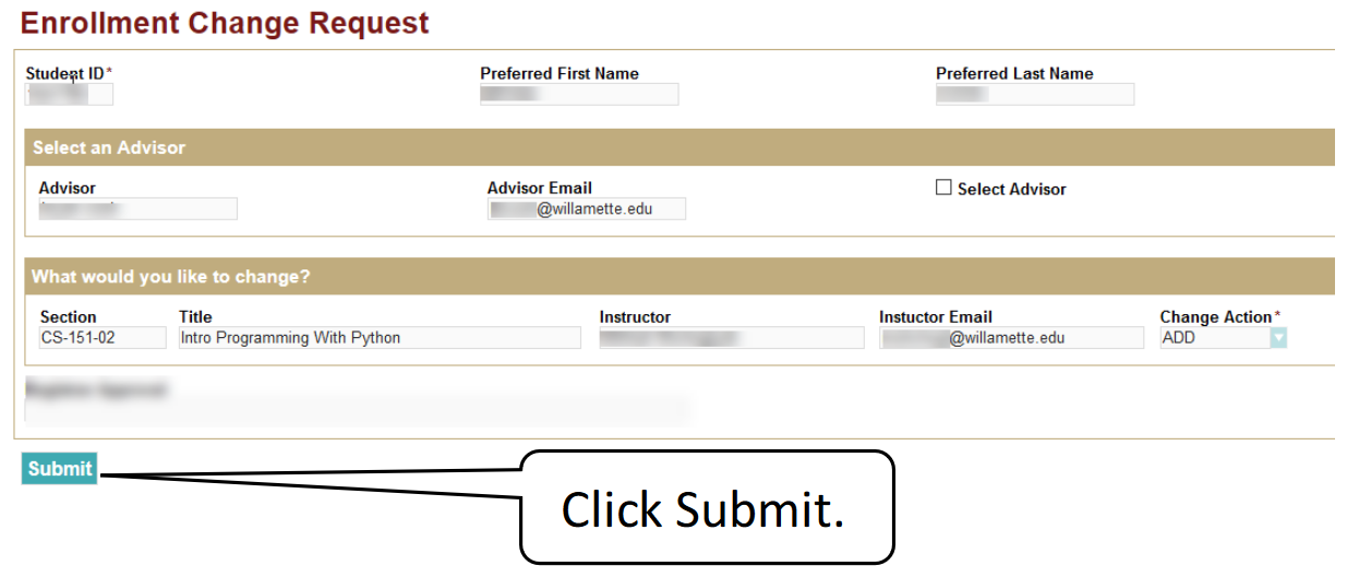 Step by step instructions on how to click submit