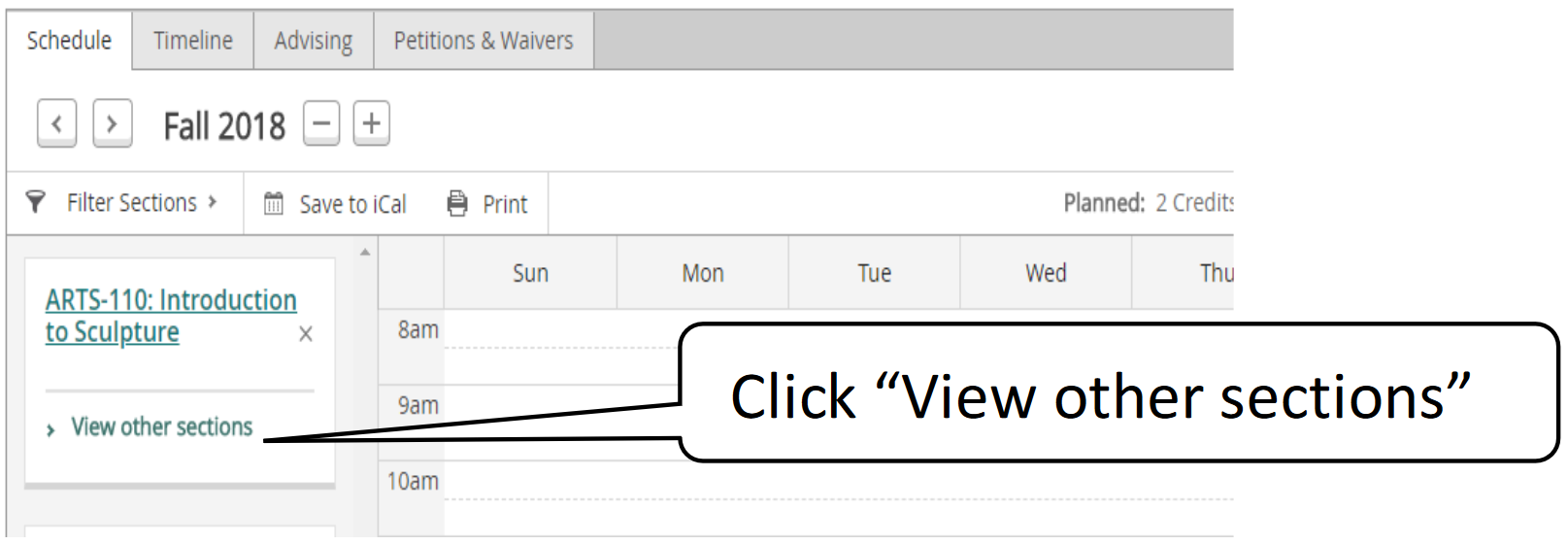 Step by step instructions on how to view other sections