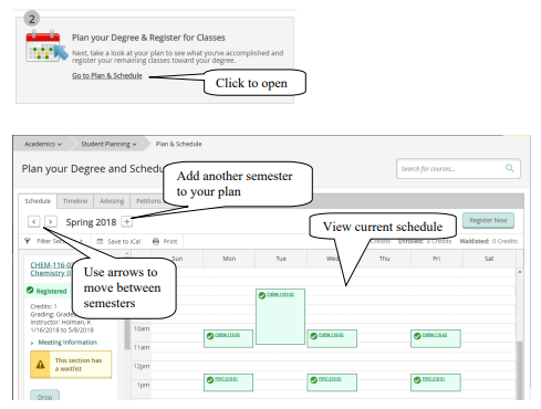 Screenshot showing how to plan your degree by semester.