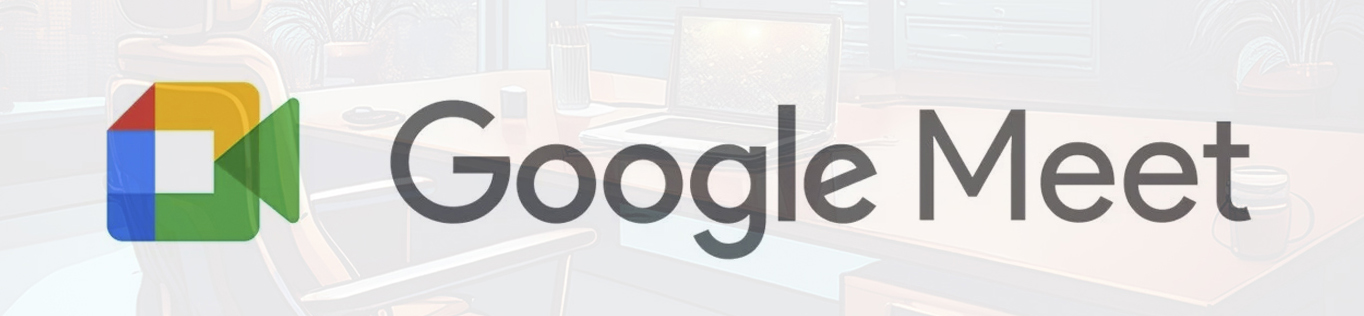 Google Meet logo overlay with an image of an office